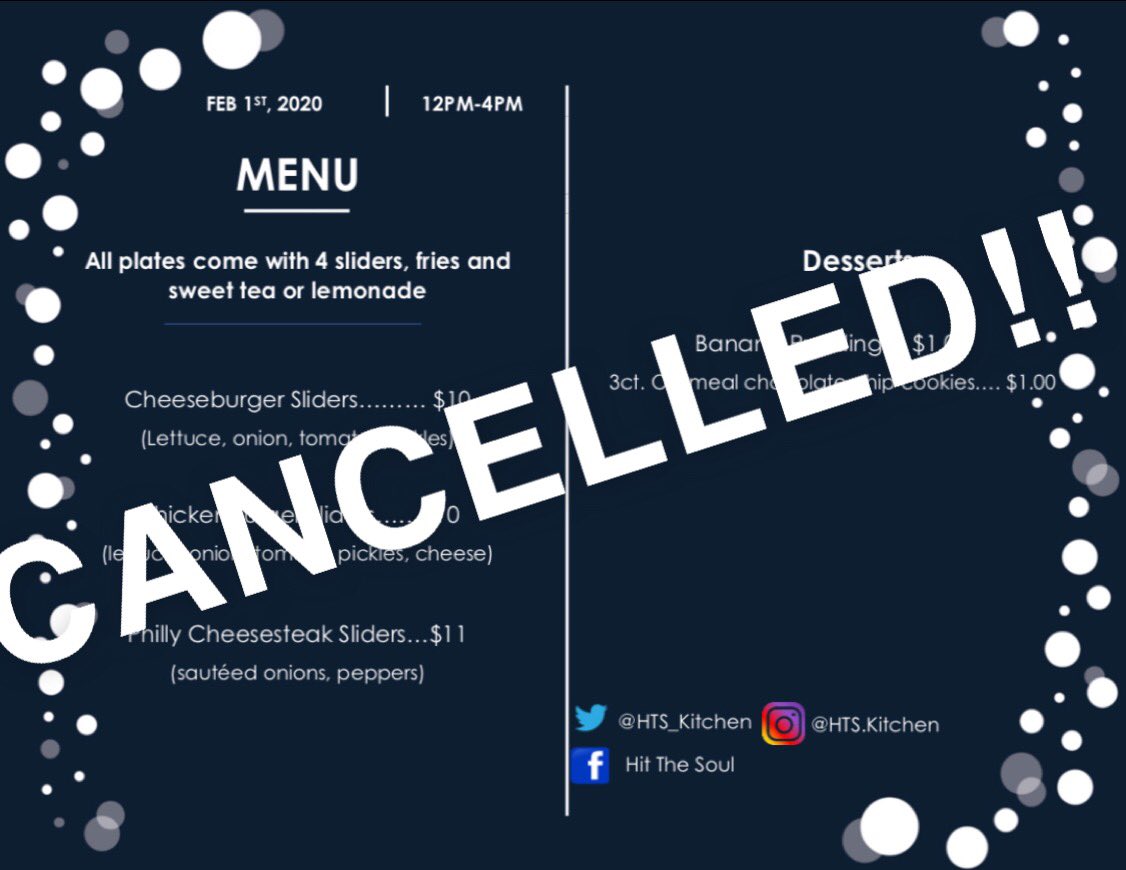 HTS_Kitchen's tweet image. I’m sorry for such short notice. Look out for a new menu for tomorrow later today!