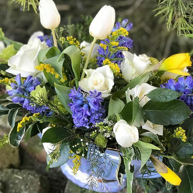 classicflowerco's tweet photo. Today’s spring flower workshop made elegant arrangements in vintage boat vases using tulips, gorgeous blue hyacinths, white roses and daffodils, all the colours of spring. All without floral foam, make an envelope of chicken wire and place in vase and fi… https://t.co/f3tCsAHmQX https://t.co/mIydx9NM30
