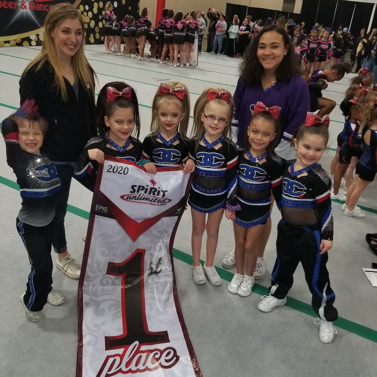 CheerChallenge1's tweet photo. Great way to start the comp!  First place Bomb Squad! Great job, lets keep it going! https://t.co/3qcns8m46K
