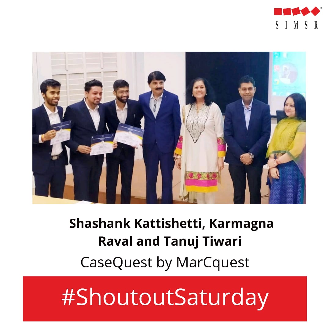kjsimofficial's tweet photo. We congratulate Karmagna Raval, Tanuj Tiwari (PGDM Comm 2018-20) and Shashank Kattishetti (PGDM Marketing 2018-20), winners of CaseQuest, a case study competition organised by MarCquest 2019-20, SIMSR.
#SIMSR #SIMSRdiaries #ShoutoutSaturday #LifeAtSIMSR #MasterYourFutureAtSIMSR https://t.co/kmobCWIvJx