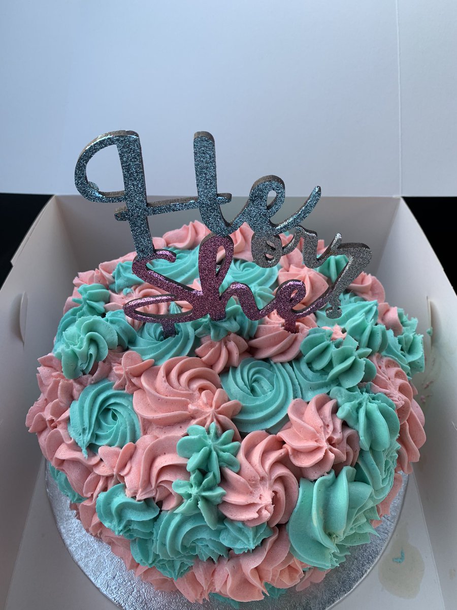 Find out today if we’re having a baby boy or girl today when we cut the cake it’s either blue or pink smarties in the middle ❤️