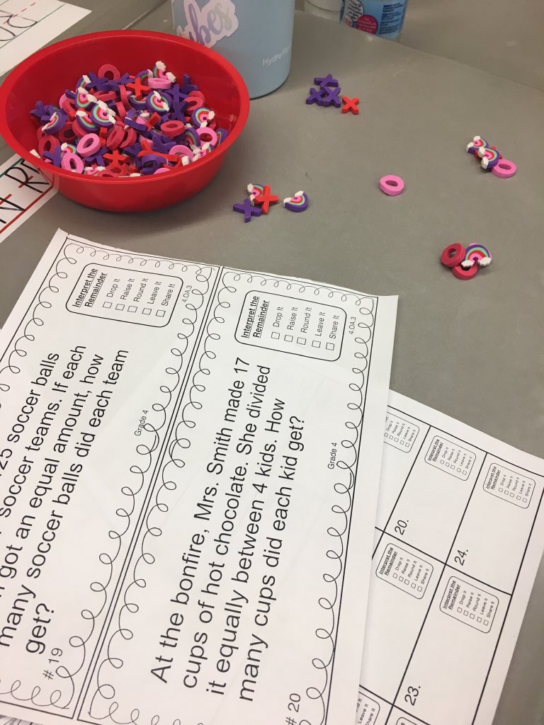 Fourth graders LOVE dividing with remainders! (See what I did there 😉) #division #guidedmath #mathmanipulatives #FriYAYfun <a href="/RikerHillRams/">Riker Hill Elementary School</a> <a href="/ARodriguez_LPS/">Angelina Rodriguez</a>