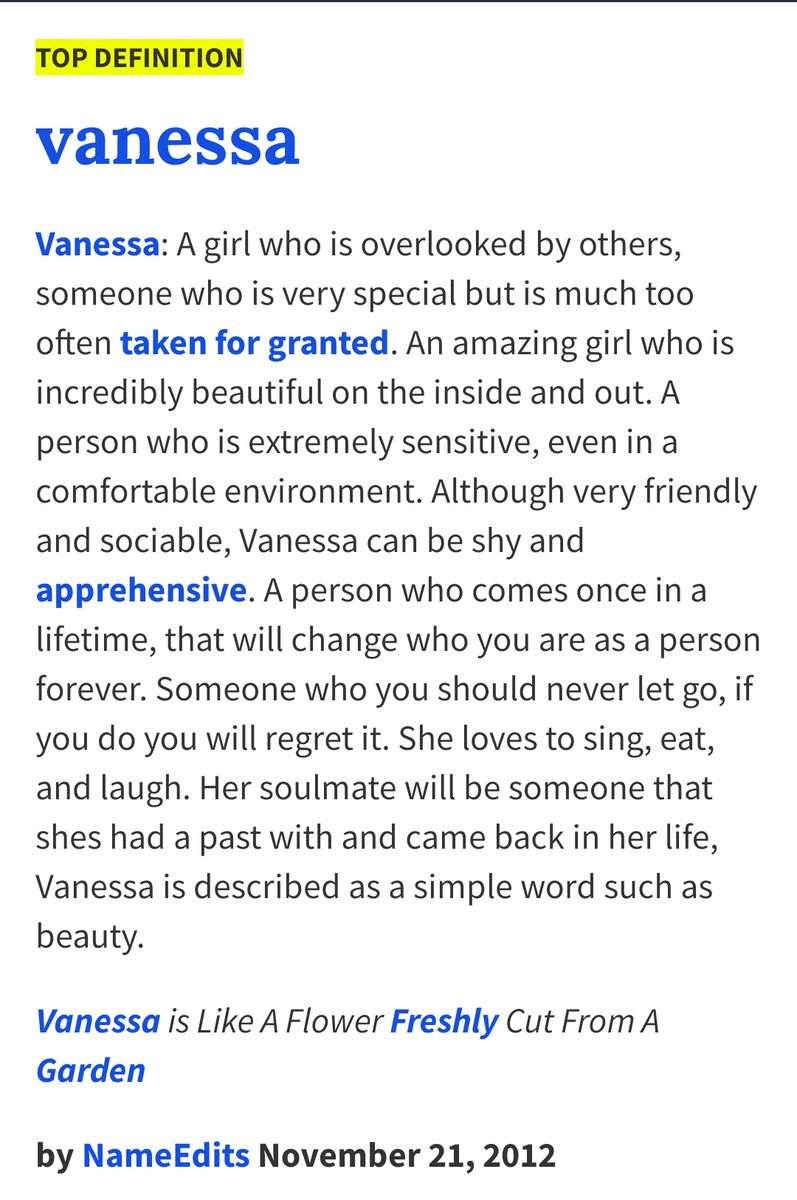 screenshot do verbete vanessa no site urban dictionary