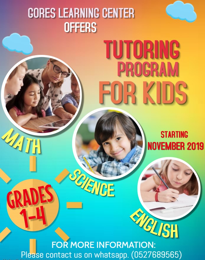 Gores_Tutoring's tweet photo. Gores Learning Center is now offering tutorial program for KIDS (Year 1-4 students)!
Please contact us for more details 052 768 9565. Thank you! https://t.co/JXNwXc1uIV