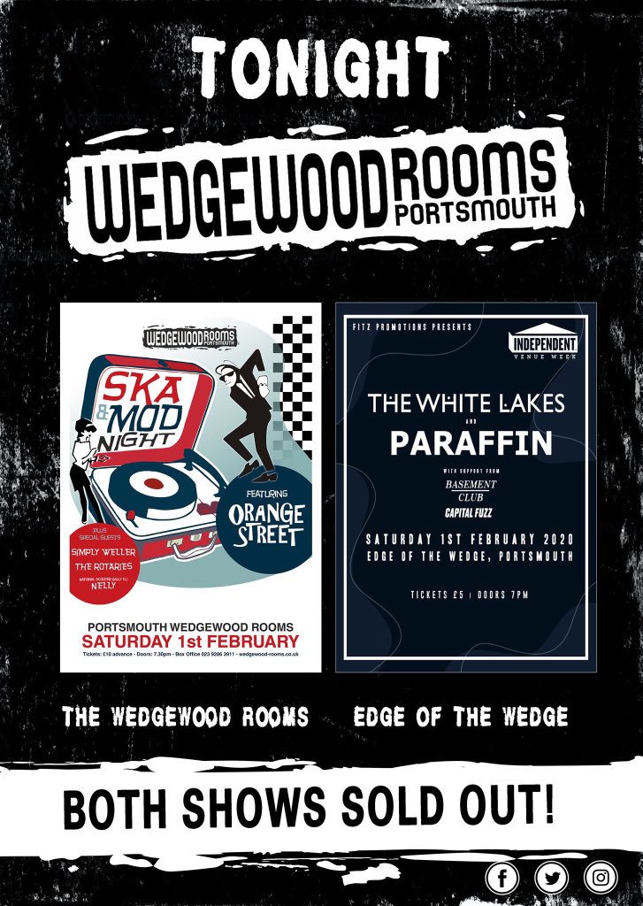 Wedgewood Rooms (@wedgewoodrooms) on Twitter photo We have two SOLD OUT shows this evening! š
Ska local legends <a href="/orangestreetska/">orange street</a> are in the big room while indie rockers <a href="/TheWhiteLakes/">The White Lakes</a> are in The Edge
Great to see so many people out during Independent Venue Week š (1/2) We have two SOLD OUT shows this evening! š
Ska local legends <a href="/orangestreetska/">orange street</a> are in the big room while indie rockers <a href="/TheWhiteLakes/">The White Lakes</a> are in The Edge
Great to see so many people out during Independent Venue Week š (1/2)