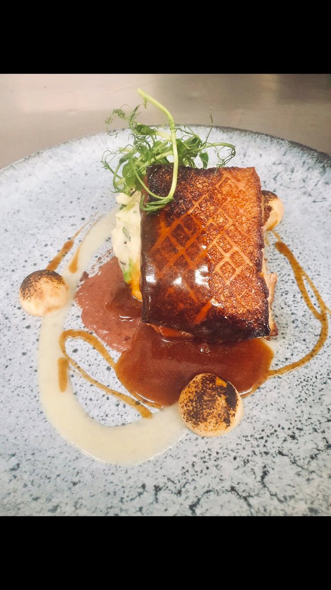 crossgunsgastro's tweet photo. New to our A La Carte menu 🍴🍴

Crispy and tender Pork Belly, Hugh Maguires smoked Black pudding purée, apple, creamy colcannon, Cooneys cider jus.. served with a side of veg 

#TheCrossGuns @tomdoorley @mistereatgalway @ChefKillianod @TheBestChefApp @chefcollab @chefpaulc https://t.co/GSmuWWSxbG