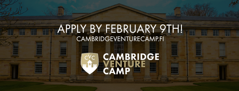 LaureaES's tweet photo. Cambridge Venture Camp is now looking for the #entrepreneurs of the future! Do you have what it takes? Your FREE trip to UK awaits! ✈️

Open application for @laureauas &amp; @xamkfi #students until Feb 9th! https://t.co/7hBITbkrgE

#cvc20 #cambridgeventurecamp #innovation #yrittäjyys https://t.co/03iGSFmXvh