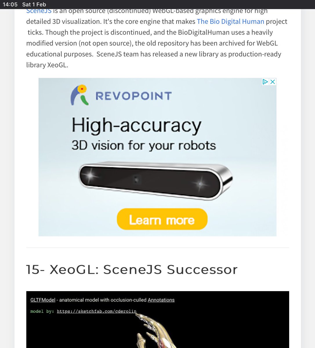 An ad for "high accuracy 3D vision for your robots"