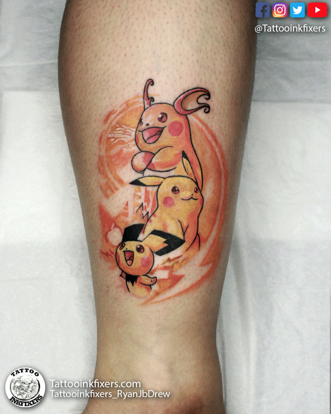 Jessef - Pikachu et ses évolutions, merci à toi d'avoir adopté ce design !  😊🐱 Fait au Avignon Tattoo Show. Si toi aussi t'as un Pokemon favori  fais-moi signe ! 😉 . . . #