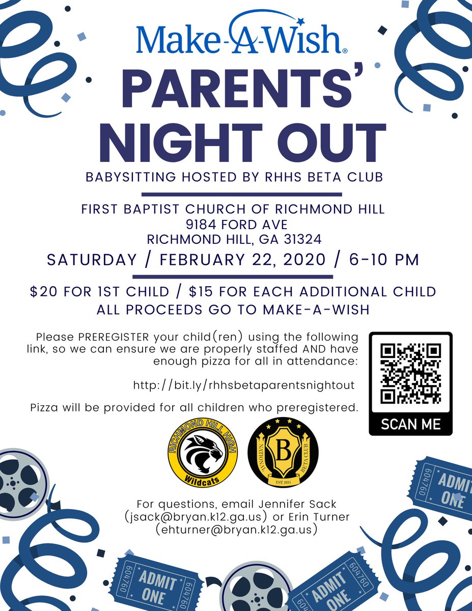 Parents—cheap babysitting for a good cause! Feb 22, 6-10 pm, RH First Baptist Church. Preregister your kids using link in flyer. Please tag those you know who might be interested. <a href="/RHES_Wildcats/">RHES</a> <a href="/CarverES_RH/">GWC Elementary</a> <a href="/McAllister_ES/">McAllister ES</a> <a href="/RichmondHill_PS/">RHPS</a> <a href="/RichmondHillMS/">RHMS</a> <a href="/RichmondHill_HS/">Richmond Hill High</a>