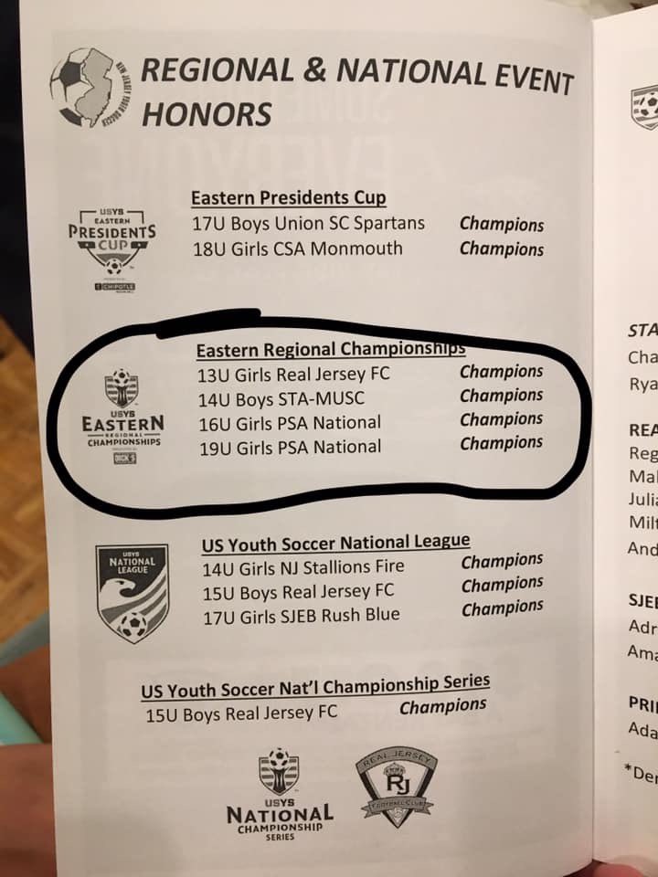 PSA_North's tweet photo. Proud to see our PSA National U16 &amp; U19 girls teams recognized, along side ‘02 forward Luke Marolda (Allan B Sinclair Scholarship) at the @NJYouthSoccer awards night at Pines Manor last night! #WeArePSA #PSAproud #PSAfamily #celebrations #NJYS https://t.co/BQP2yM4suI