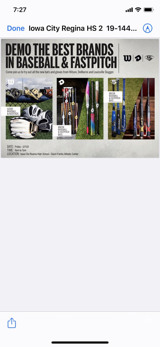 ReginaBaseball's tweet photo. Reminder @WilsonSportingG demo day is on Friday Feb 7th inside Gavin, demo day discounts. @ICReginaAD @ICReginaSB @ReginaRegalsAP #goregals #swingfast #pickit https://t.co/1sVeallxXW