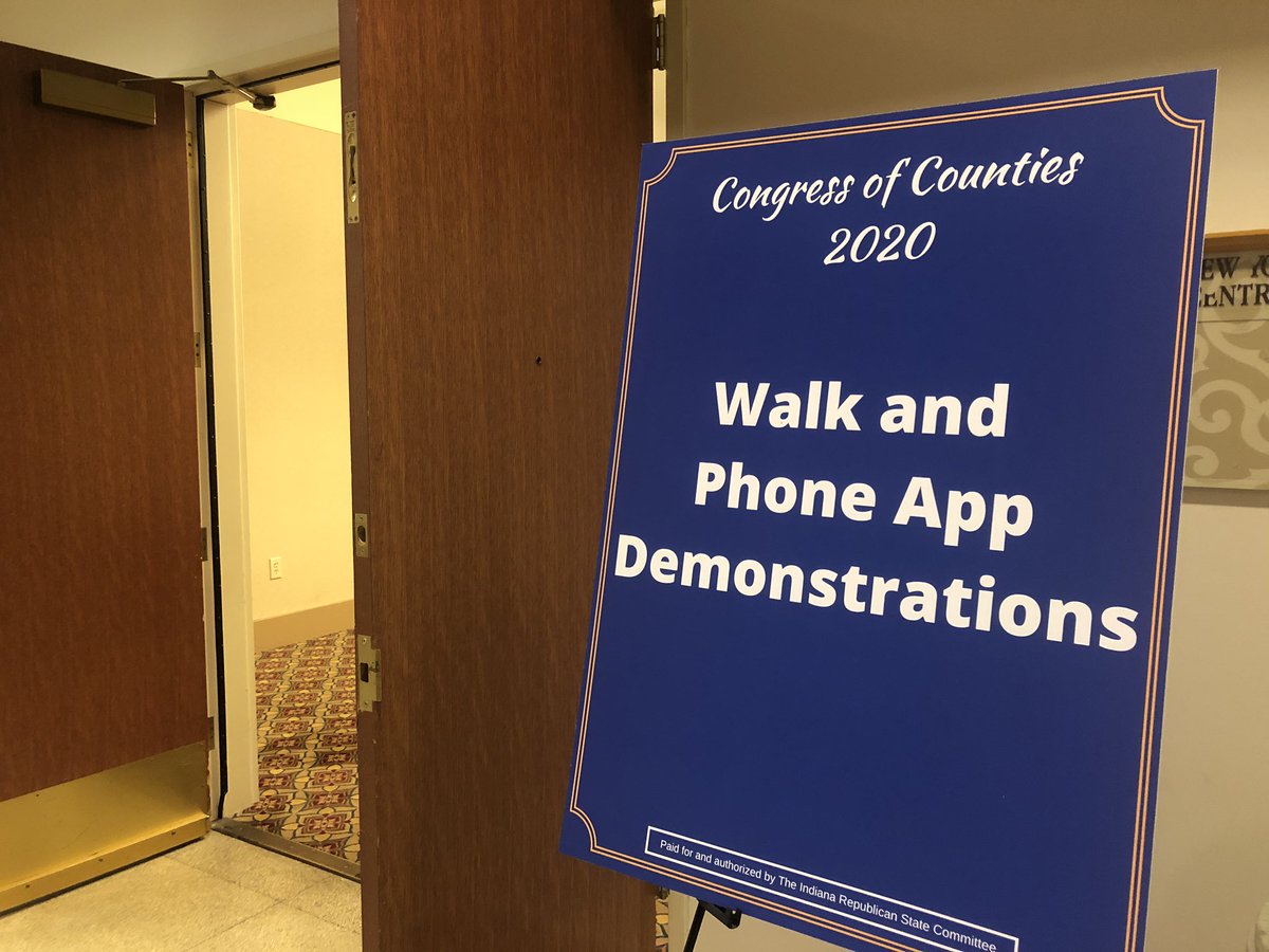 indgop's tweet photo. Day Two of #CongressofCounties has begun! Want to learn about the latest technology for helping you reach voters? We’ll help you become a pro at making voter calls & going door to door. Stop by to get a personalized phone/walk app demonstration! https://t.co/Abgu3nBCvl