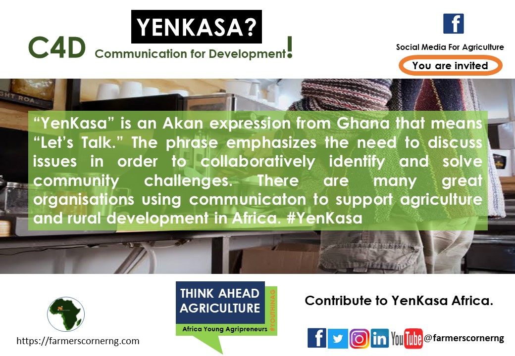 #YenKasa?

YenKasa means "Let's Talk." See media for more information.

Contribute to YenKasa Africa.

<a href="/farmradio/">Farm Radio International</a> <a href="/FarmRadioFM/">Farm Radio.FM</a> <a href="/FAO/">Food and Agriculture Organization</a> <a href="/AMARCnews/">AMARC International</a> <a href="/ConnectSDGs/">The Sustainable Development Goals #SDG🫶</a> #letstalk #youthwithyou #youthinag #youthforgood #agchat #agriculture #africa #community #communication #farmerscornerng