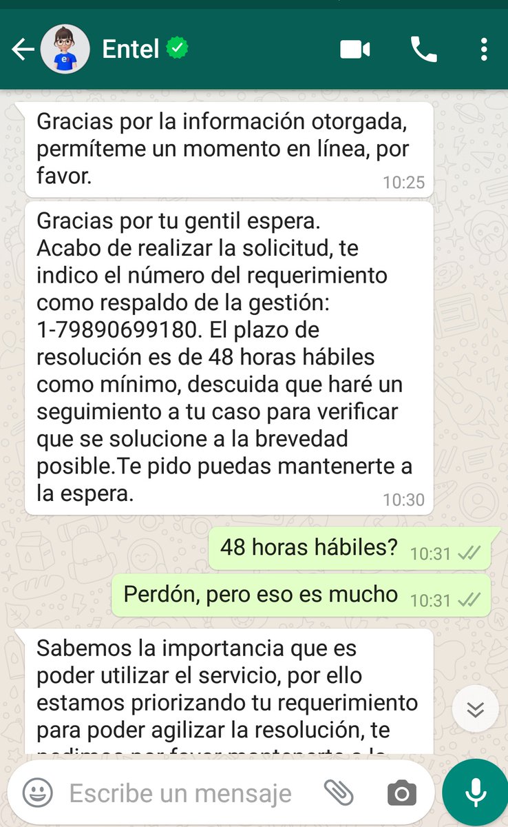 pcourbis's tweet photo. @entel me ofrece un cambio de plan, lo acepto, semanas después me llega un mensaje que tengo saldo cero, llamo y hubo un error en la carga del saldo, no me lo resuelven y los contacto por Whatsapp y me dan 48 horas hábiles MINIMO. Una vergüenza @entel_ayuda https://t.co/qtw1KXO4WA