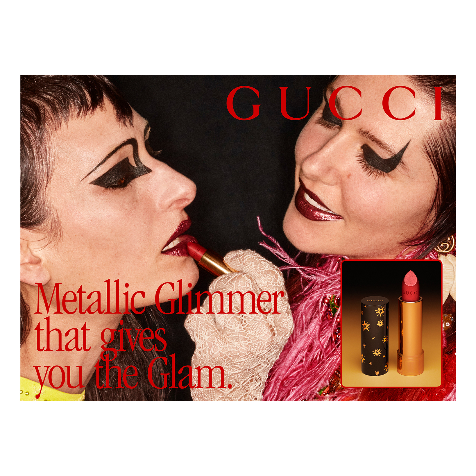 gucci on Twitter: "Intriguing and unconventional, #GucciBeauty Rouge à  Lèvres Gothique reveals a modern look worn here by musicians #ZumiRosow and  #DaniMiller in shade 25* 'Goldie Red'. Discover all 9 shades  https://t.co/3JslaRioxI. #