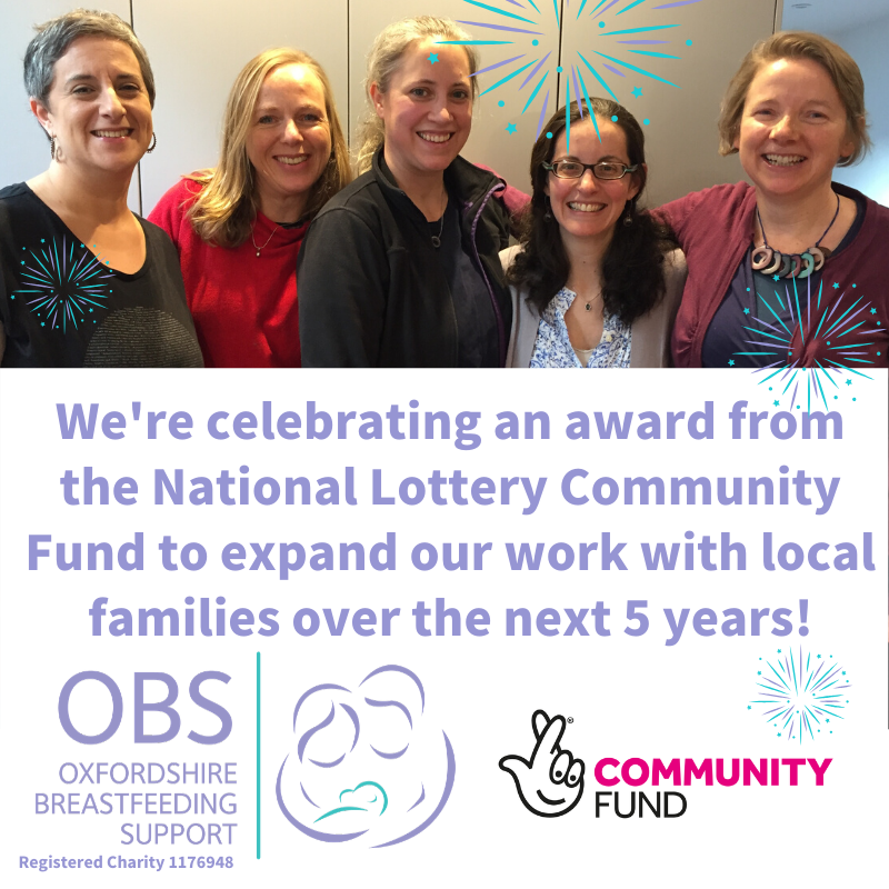 Image: OBS team members smiling Text: We're celebrating an award from the National Lottery Community Fund to expand our work with local families over the next 5 years!