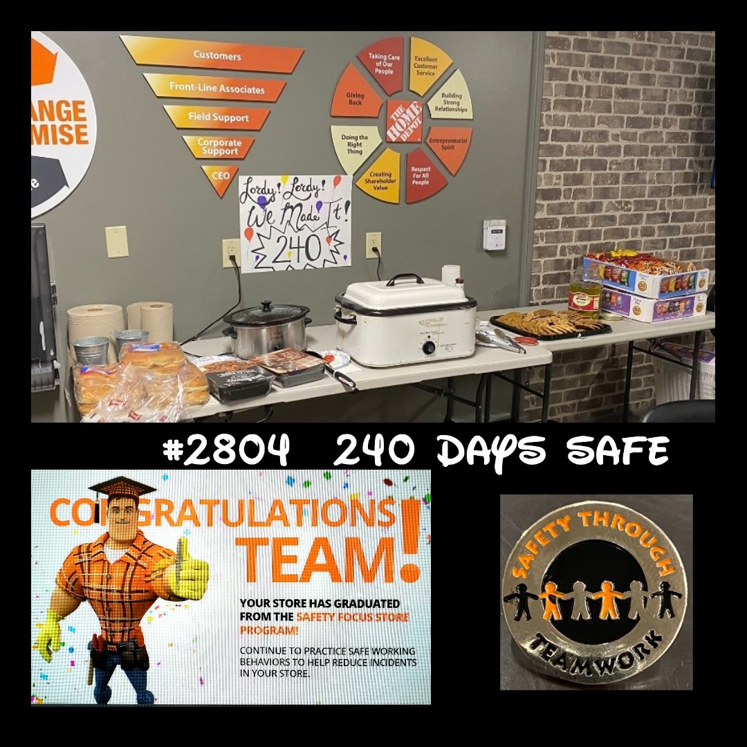 Congratulations team on 240 days safe! 😃🎉👍🎈🧡🎉<a href="/AngeliqueW_THD/">Angelique Wilson</a> <a href="/hepner_steve/">Steve Hepner</a> <a href="/chad_j_olson/">Chad Olson</a> <a href="/NateReger_THD/">Nate Reger</a> <a href="/kstolie/">Kstolie</a>