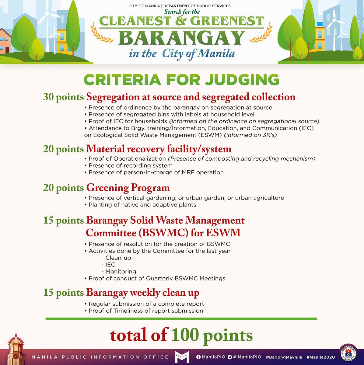 IskoMoreno's tweet photo. THE SEARCH IS ON: P1 Million pesos will be given to the cleanest and greenest barangay in every district of the City of Manila.

For the mechanics, please refer to the graphic below.

Good luck! May the best barangay win!

#BagongMaynila https://t.co/fKfZ2h1sFj
