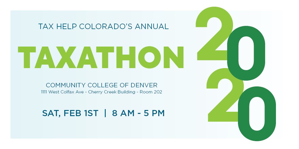 TaxHelpCO's tweet photo. #Taxathon is today! Join us for #free tax prep, a resource fair, and kid's table @CCDedu! https://t.co/qkZJjqdRf9