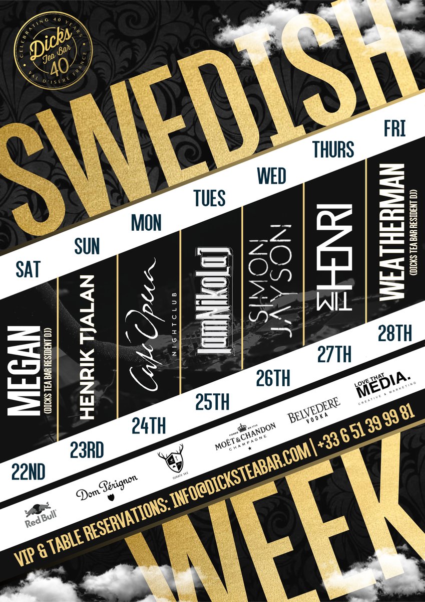 🇸🇪 Big news 🇸🇪
We’ve had so many requests for our Week 9 lineup... so here it is!
Joining us at DTB will be some of Sweden’s finest. We can’t wait- will you be there?