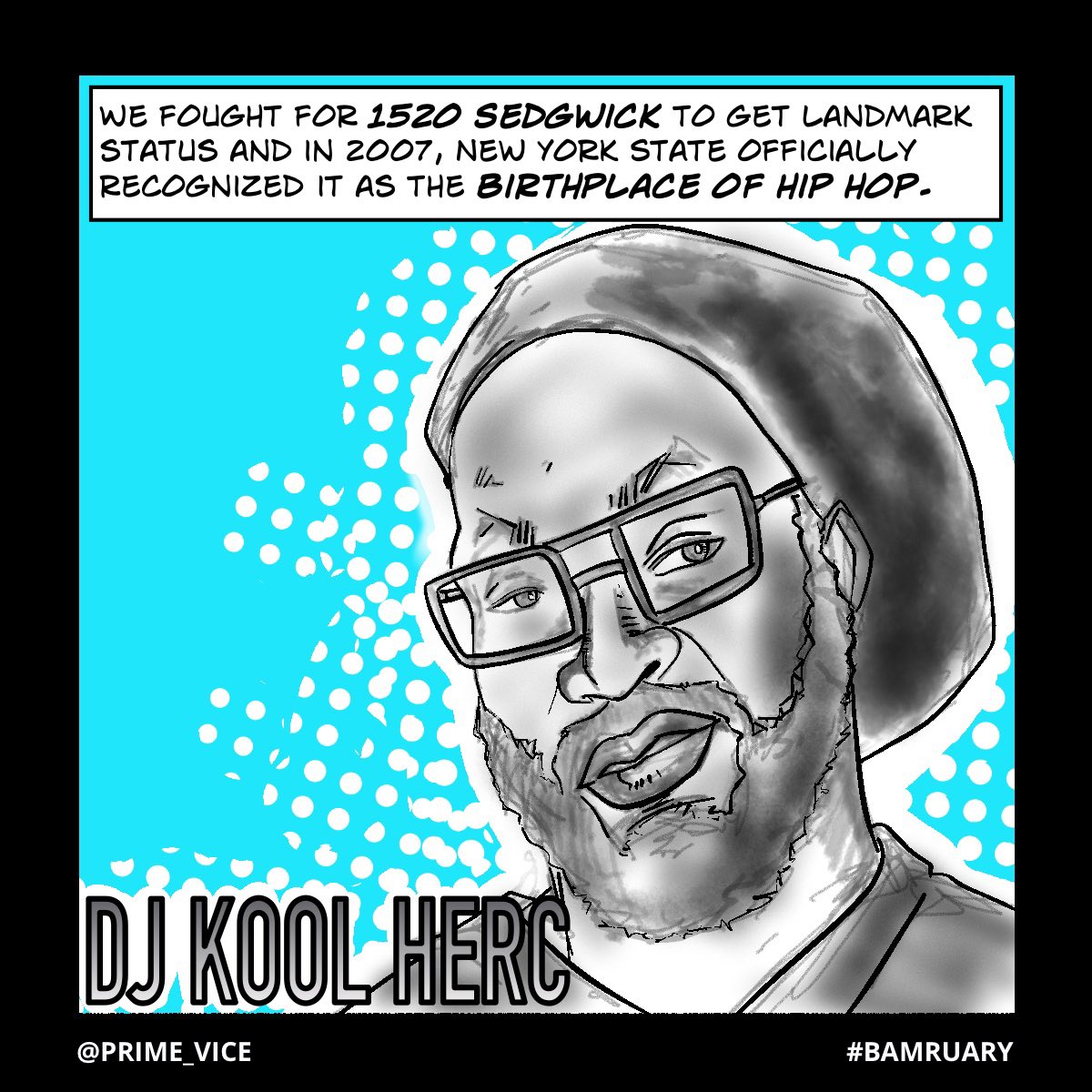 prime_vice's tweet photo. #Bamruary season is back. This year PVS is starting off by paying tribute to Hip Hop pioneer @dj_koolherc. Art created on @comicdrawapp by @loscomic. #bamruary2020 #djkoolherc #hiphop #blackhistorymonth #templeofhiphop #blackawareness #hiphopculture #blackhistory https://t.co/fRAIHgckd6