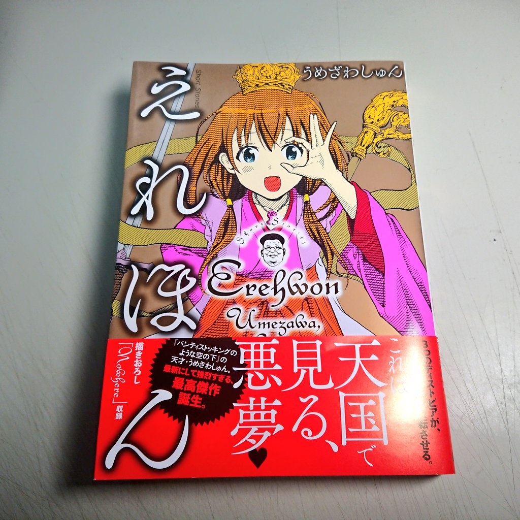 こちらは、うめざわしゅんさんの新刊『えれほん』。ほんとうにリア充を爆発する独裁国家クールジャパンや、著作権が厳しすぎる国の海賊(版)、ミノタウロスの皿的未來政治談義など今回も盛りだくさん。『ハッピーピープル』や『Y氏の隣人』も思い出す珠玉の短編集。ビリビリする⚡ 