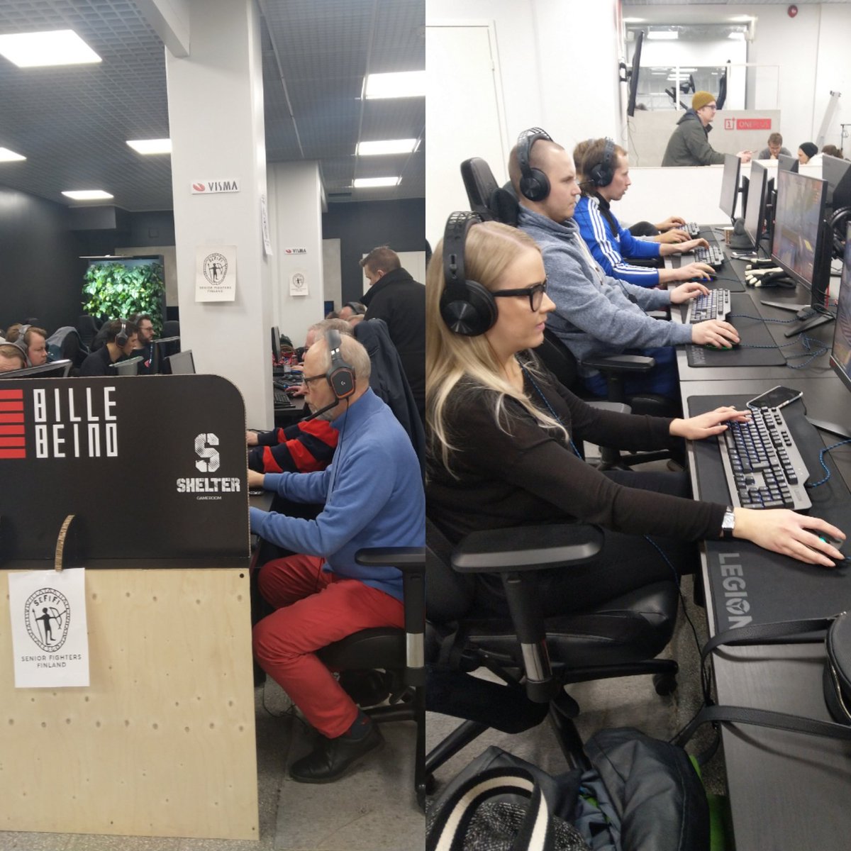 evetoivonen's tweet photo. Käytiin tsemppaamassa #SeniorFighters-tiimiä ja vähä opettelee iteki pelaamaan @ShelterGameroom 🤓 Puitteet oli ainakin kunnossa ja onneks oli @GPSMake mukana neuvomassa 😅 https://t.co/LCl2Z298ax