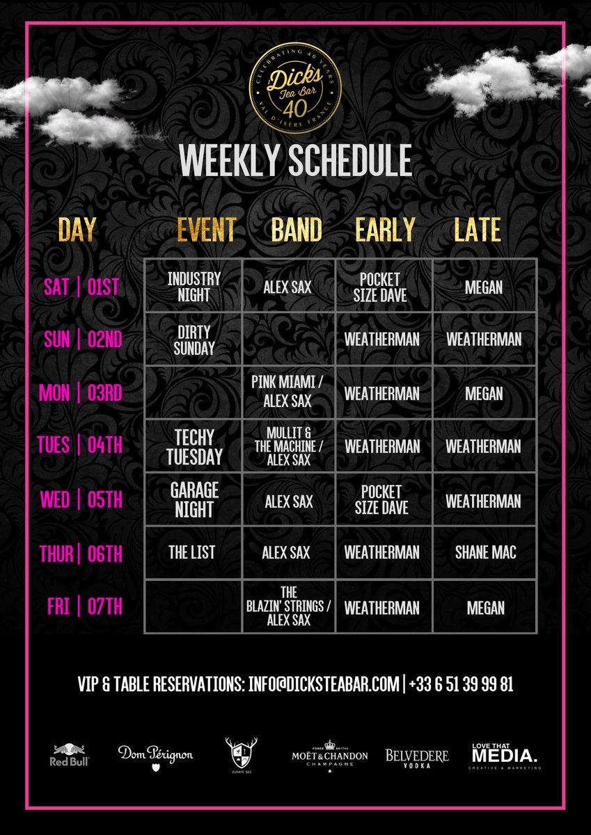 Come down to Dick's Tea Bar this week to enjoy live performances from Alex Sax, Pink Miami, Mullit &amp; The Machine and Blazing Strings!

 + Guest DJ Shane Mac on Thursday, the vibes going to be different this week!!