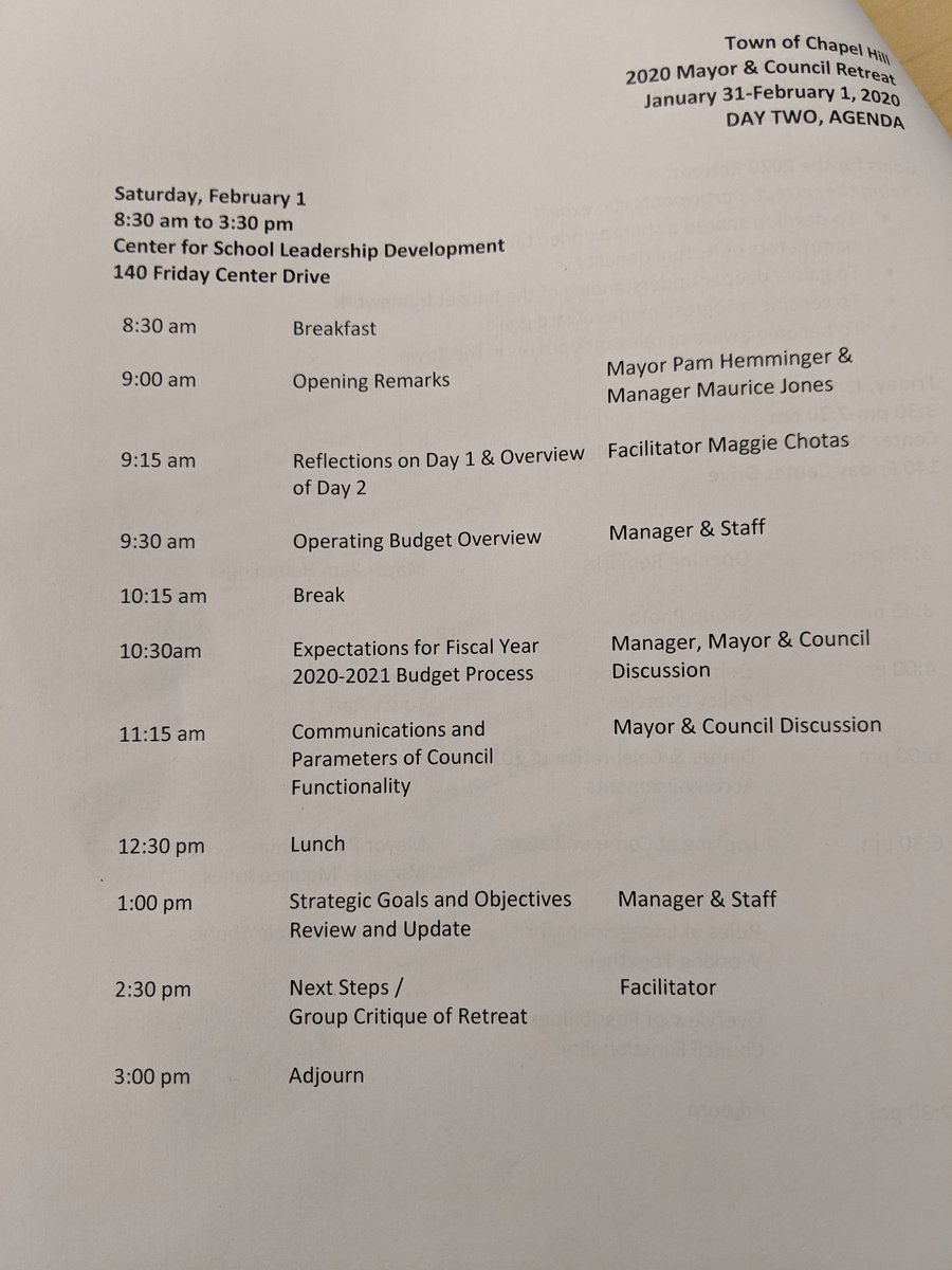Kicking off Day 2 of #ChapelHill Council Retreat with an overview of the town"s Operating Budget.  Next up: #CommiunicationsStrategies, #StrategicGoals <a href="/chapelhillgov/">Town of Chapel Hill | A Place for Everyone</a>