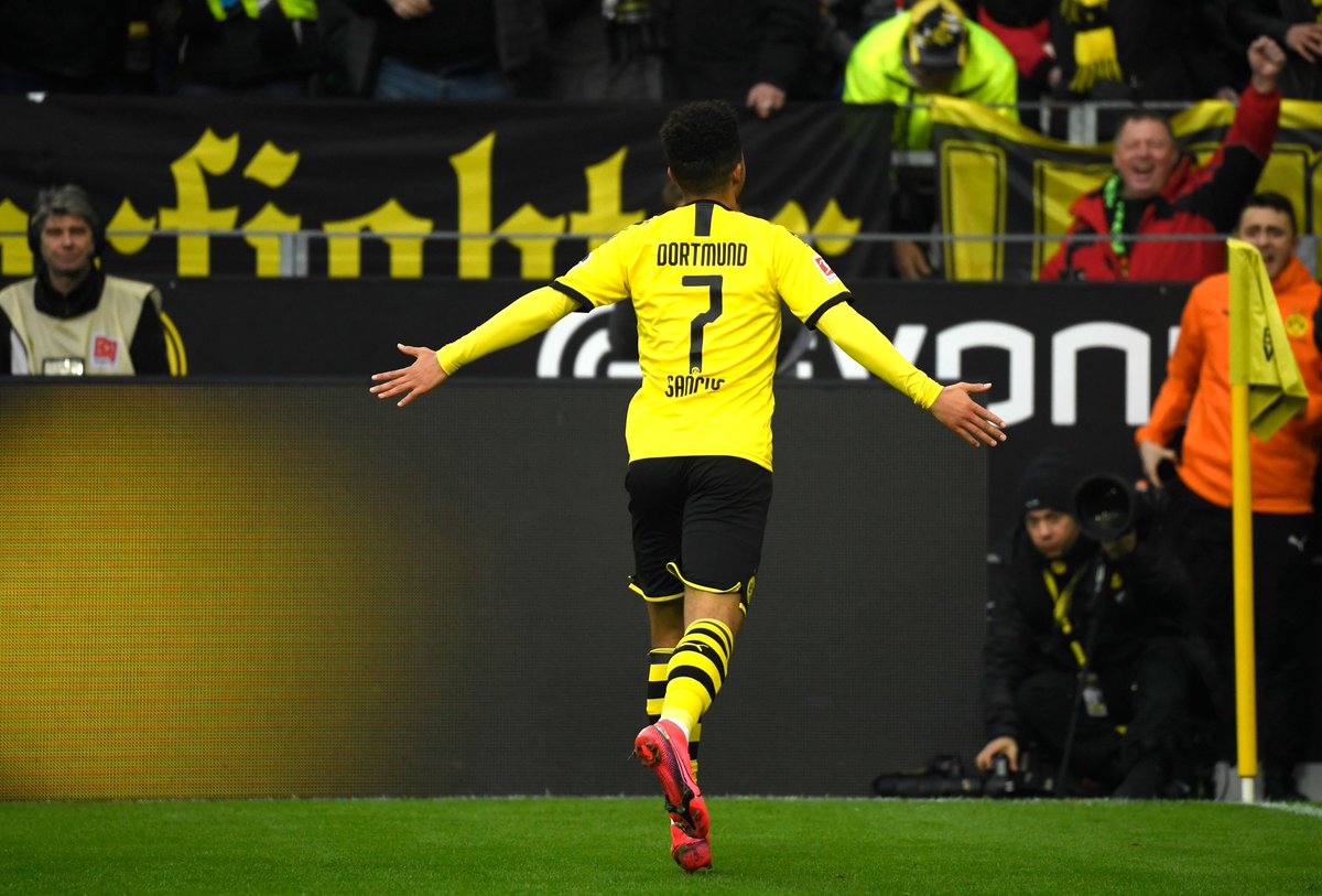 goal's tweet photo. Jadon Sancho is the first player EVER to reach 25 Bundesliga goals at the age of 19 🤩 https://t.co/3aEEyFLxDu