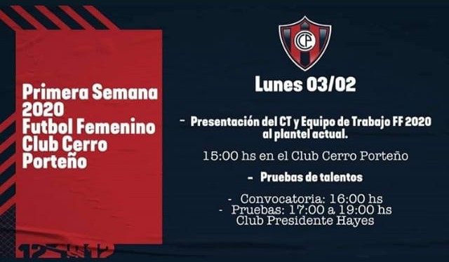 SirenasDelGol's tweet photo. Noti #FutFemPy 
Te gustaría ser como @DBogarin26 , @FretesLimpia o @Noraperalta08? 
Esta es tu oportunidad!!! El club @CCP1912oficial realiza pruebas de nuevos talentos y vos tenes que estar ahí...!!! 
En 2020, el 🌪️ soplará fuerte,,,ANÍMATE https://t.co/8J225IPSII