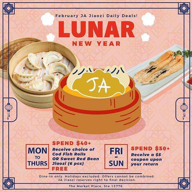 QuartersKBBQ's tweet photo. 🥟February JA Jiaozi Daily Deals!🥟 Mon - Thurs – Spend $40 + Receive choice of Cod Fish Rolls OR Sweet Red Bean Jiaozi (6 pcs)‼️ Fri – Sun – Spend $50 + Receive a $5 coupon upon your return ‼️ Dine-in only. Holidays excluded. Offers cannot be combined… https://t.co/QZ1pbEp6L0 https://t.co/6GyZnekBua