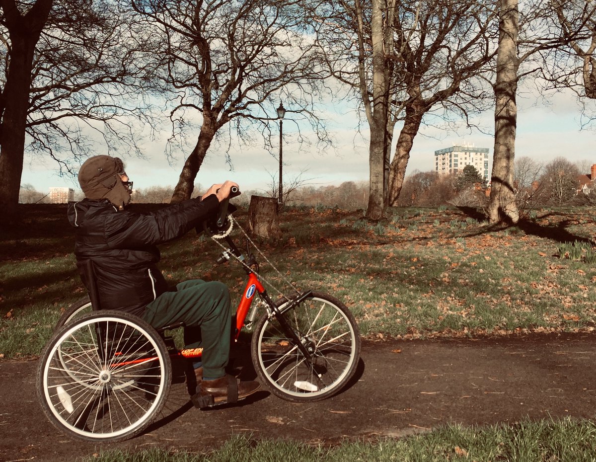 PelotonLiv's tweet photo. 84 years between our riders today Hattie trialing #mollycoddle and Frankie on one of our #cyclewithoutage trikes. Not much in common other than buzzing on their bikes in Sevvy @ILoveSeftonPark https://t.co/diveoc1V0z