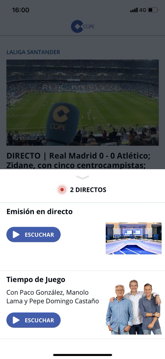 ByTinika's tweet photo. @findesemanacope @COPE @tjcope No da error, simplemente al darle a la primera opción q veis, en otras ocasiones es la linterna o cualquier otra, se escucha tiempo de juego. Cuando hay más de un directo siempre prevalece tiempo de juego https://t.co/nGvifYOgBc