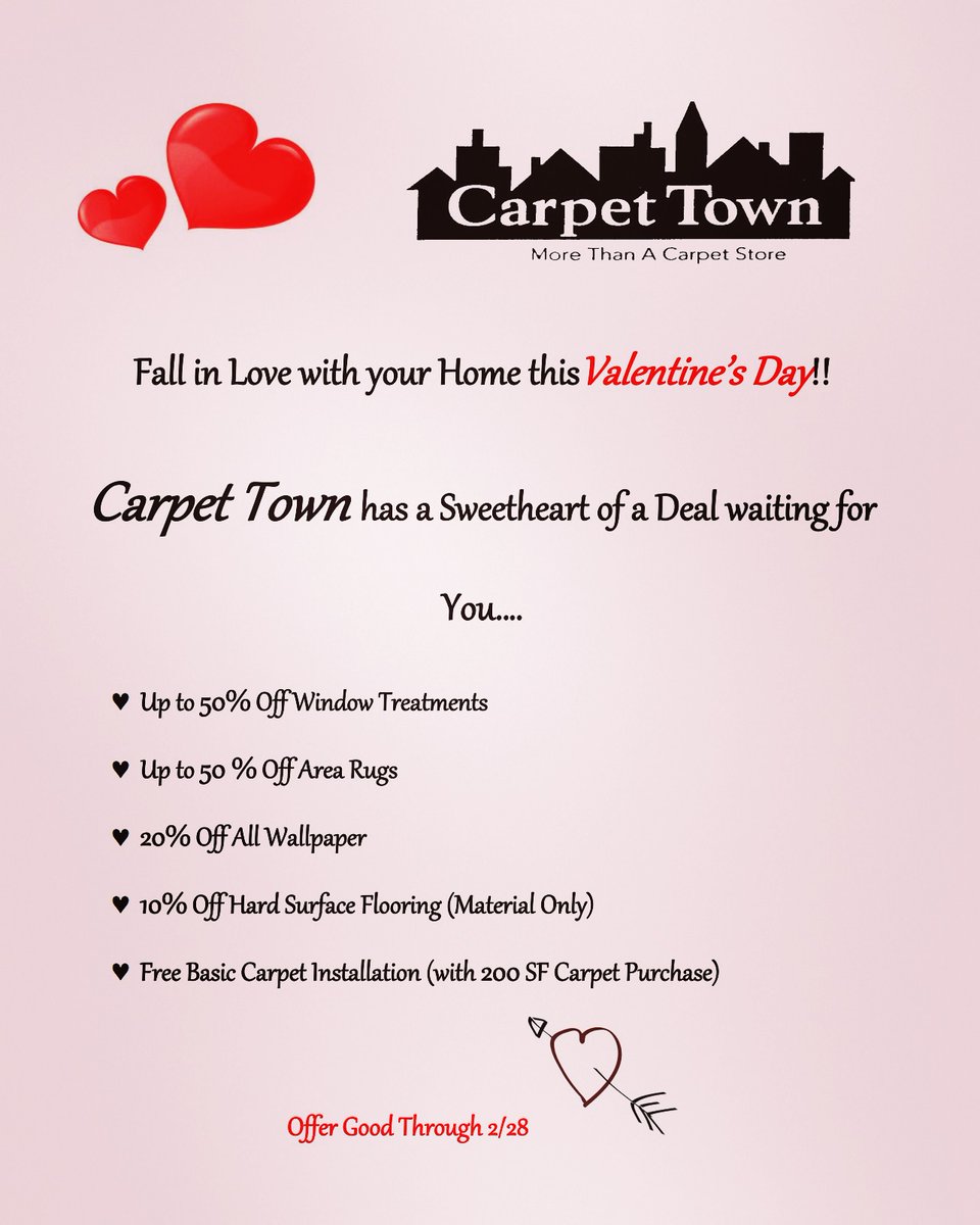 CarpetTown's tweet photo. February Sale at Carpet Town!
#sale #savings #flooring #carpet #rugs #february https://t.co/UYIyEvA63U