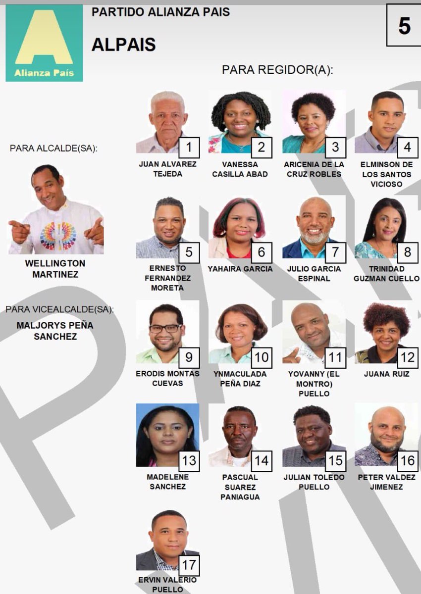 WMVoyPorTi's tweet photo. La boleta ganadora para la alcaldía de #SanCristóbal. 

Un equipo que renueva la política. 
@AlianzaPaisRD.
*
*
*
*
#Vota5
#AlianzaPaísRD 
#SanCristóbalRD
#Sancristobalense
#Wellington2020
#WellingtonAlcalde2020
#WMVoyPorTi
#WM2020SC https://t.co/ZLcZVqswQm