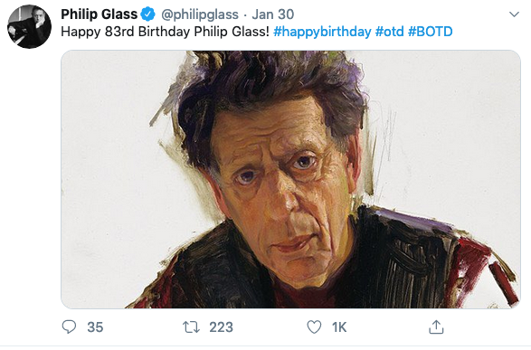 Philip Glass messages to wish himself Happy Birthday. 