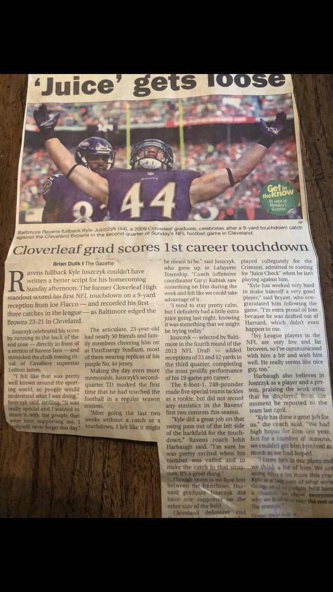 EckrichGreg's tweet photo. Back in 2014 when this article came out my dad cut it out and gave it to me told me that “if a kid from cloverleaf can chase his dreams why can’t a kid from medina do the same?” I hung it on my wall, @JuiceCheck44 is playing in the super bowl tomorrow night! ANYTHING IS POSSIBLE! https://t.co/Z9nzSb8CMe