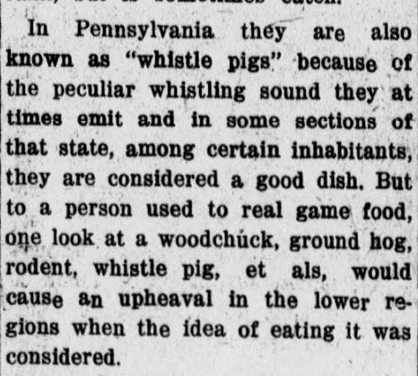 did the groundhog see his shadow and then seek hole? The Lakeland evening telegram. (Lakeland, Fla.), 05 Feb. 1919. Chronicling America: Historic American Newspapers. Lib. of Congress. <https://chroniclingamerica.loc.gov/lccn/sn95047222/1919-02-05/ed-1/seq-8/>
