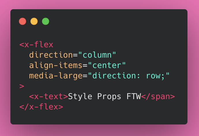 Web component example using style props to drive styling.