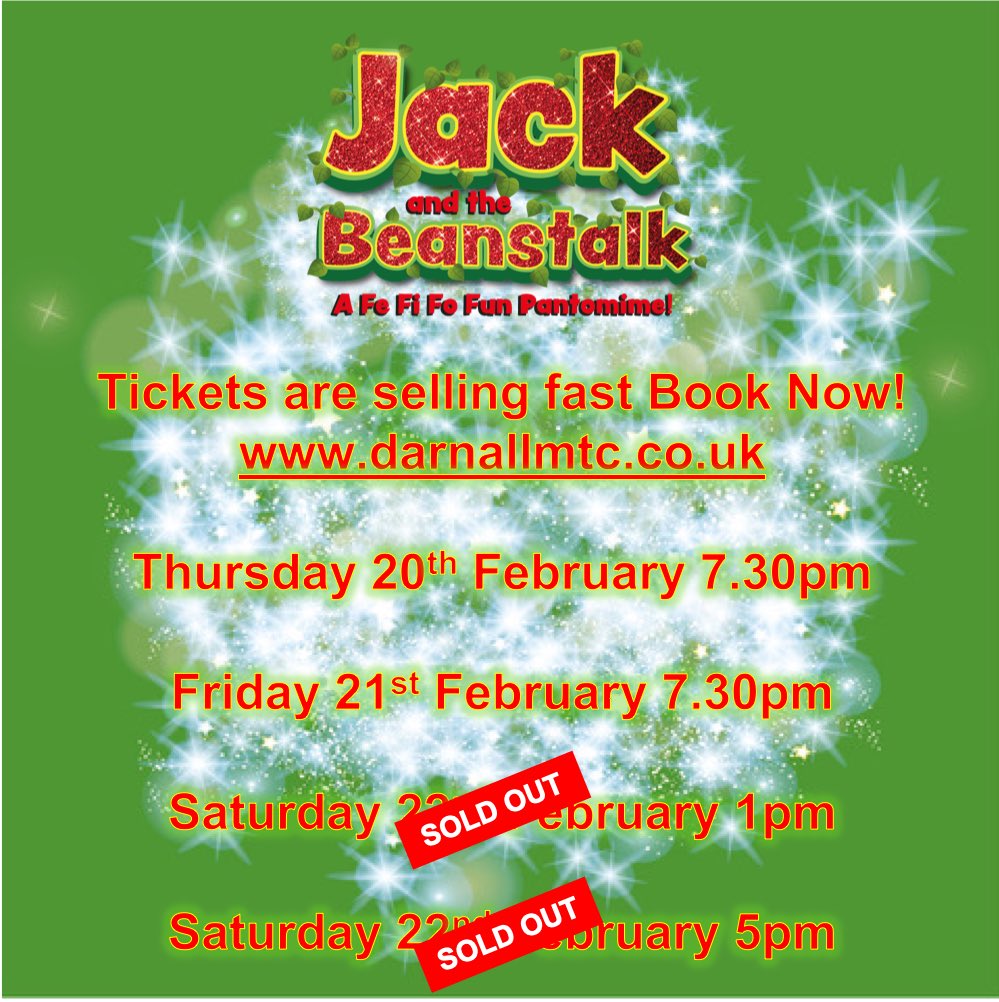 DarnallMTC's tweet photo. Another SOLD OUT show !!! Thursday is also very limited!! Don’t miss out !!! #amateurtheatre #soldout #booknow #panto2020 #darnallmtc #jackandthebesnstalk #ukpanto https://t.co/qanBWCpGsL