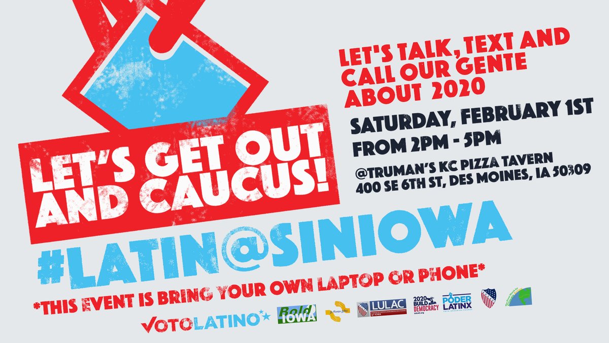 LULAC's tweet photo. #LatinosInIowa are ready to #BuildDemocracy. Come by and get ready for the caucuses! Let us reach out to our community together via text and phone. https://t.co/JzUEW0Rw2G