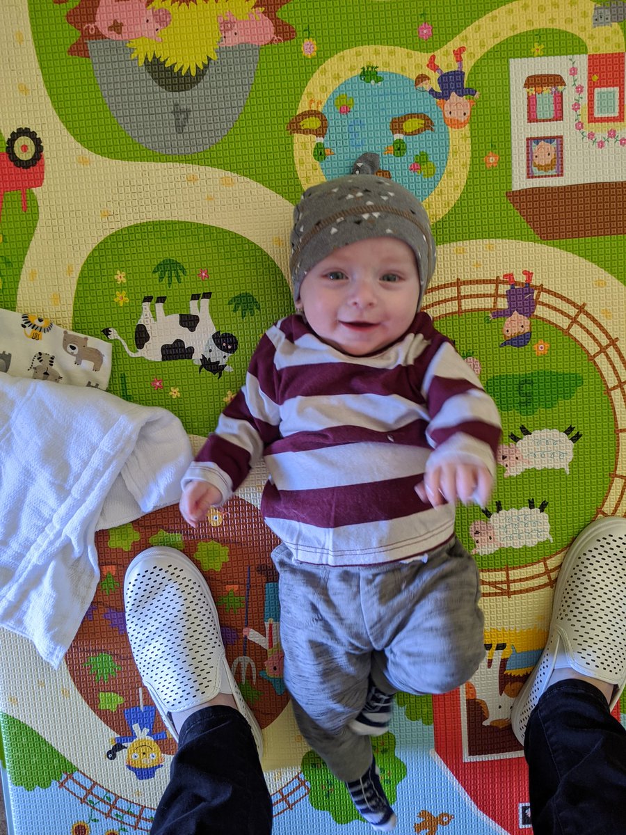 japplewhite87's tweet photo. This guy is 4 months old today! He is starting to rollover, found his mouth, likes sitting and standing, and "talking" all the time. He met my cheerleaders, and coworkers, he's mommy's little shopping buddy and sleeping great 😍 #sketcher https://t.co/pmEwijRKXK