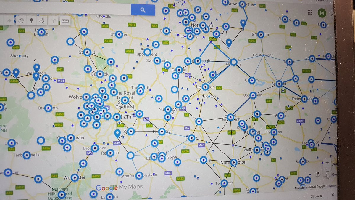 Map of the midlands, with routes slowly connecting up.