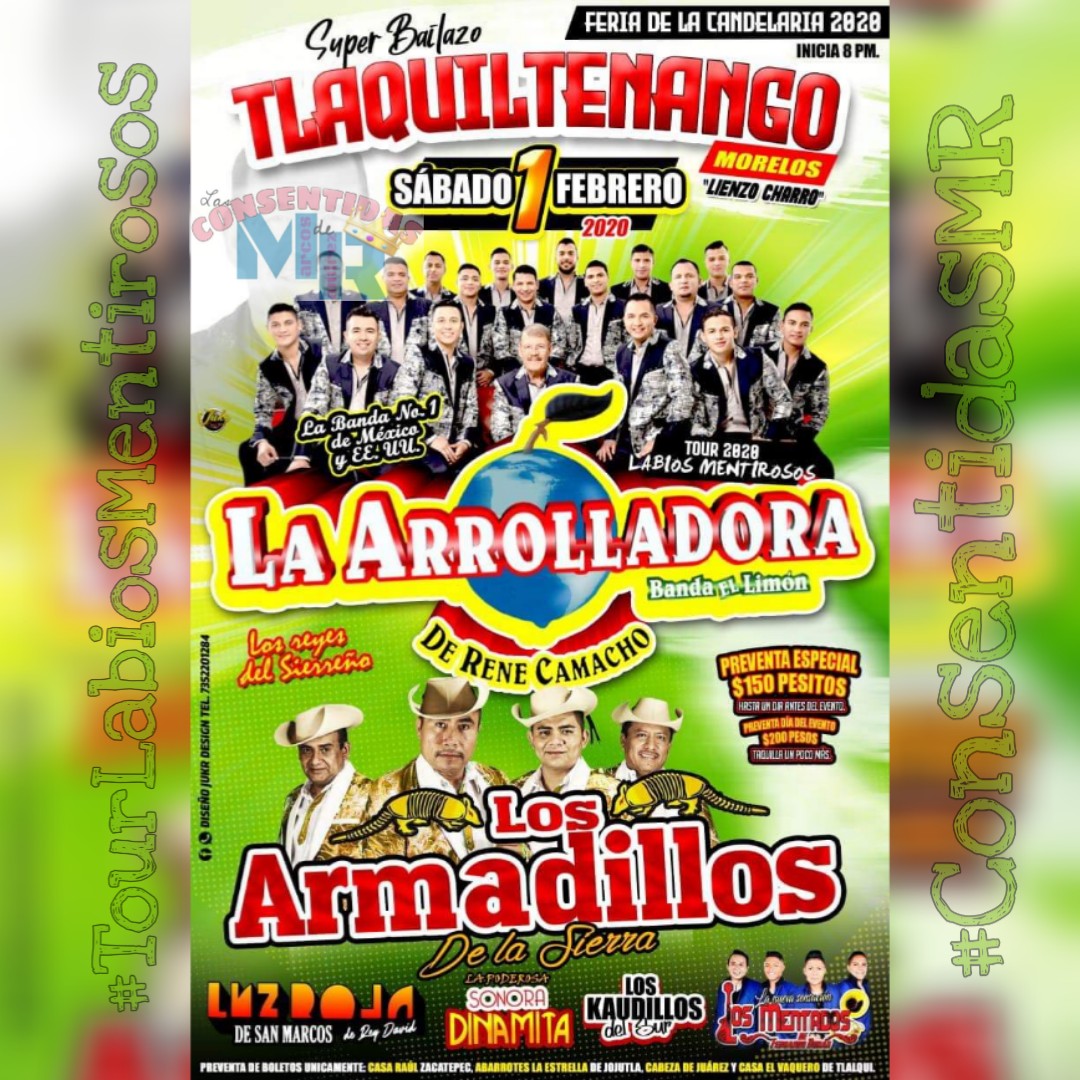 LasConsenMR's tweet photo. Hoy la @Arrolladora Banda el Limón llegá a Tlaquiltenango, Morelos.
¡Ven y Vive la Experiencia!
#TourLabi💋sMentirosos.
@LasConsenMR @marcos_abl ❣️🍋🎶
Ya pueden disfrutar del nuevo material "Labios mentirosos" 👇🏻👇🏻 https://t.co/C04d7y4S8I https://t.co/RhlGEIh0Jf
