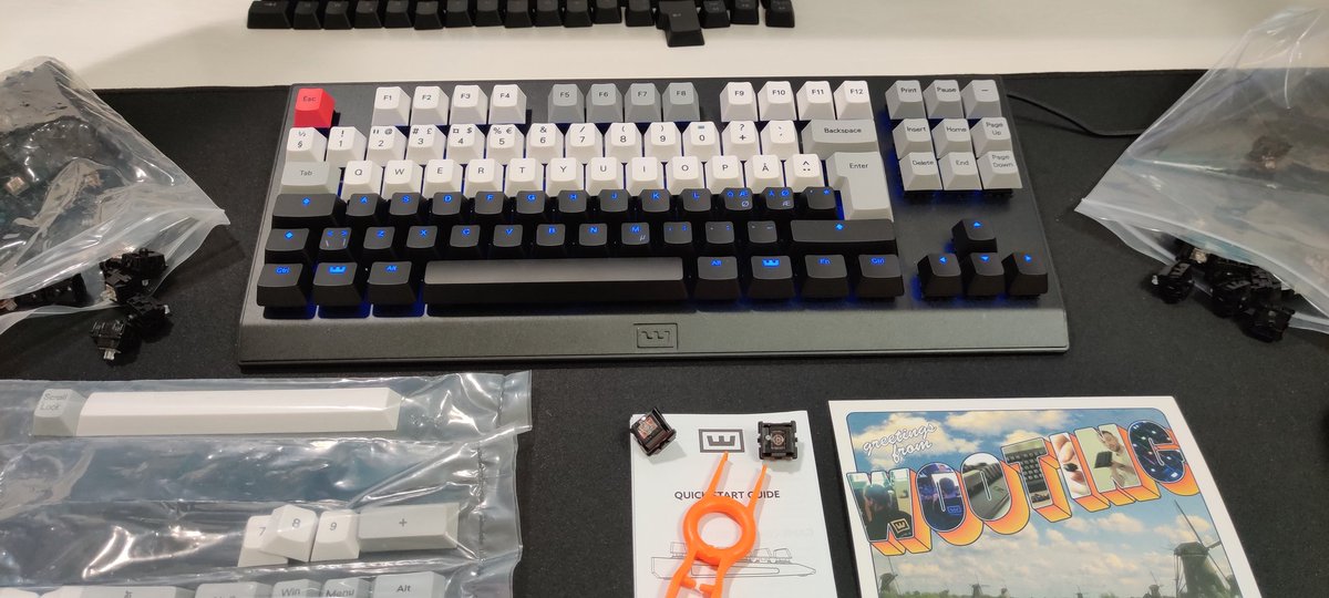 RydMike's tweet image. Keyboard &quot;break&quot; from #FlutterDev to setup #WootingOne from @WootingKB. Now swapping keycaps for PBT ones, testing both #Flaretech optical Clicky55 switch and Linear55 more. Normally I perefer clicky for typing, but this linear is so super smooth and nice, might end up using it.