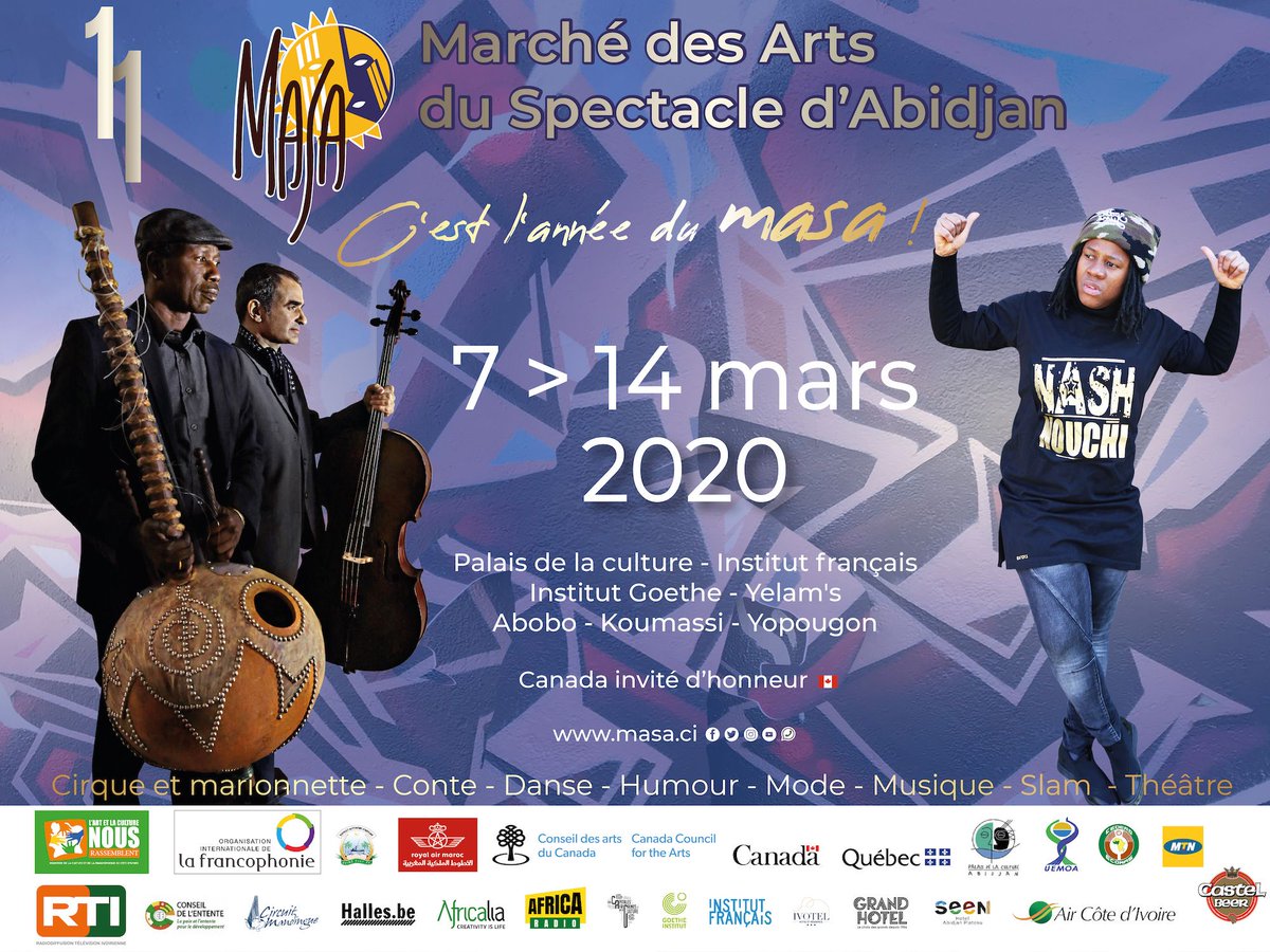 masadabidjan's tweet photo. La 11ème édition du #MASA se tiendra à #Abidjan, du 07 au 14 mars 2020, sous le thème " l'Afrique-monde " avec le #Canada 🇨🇦 pays invité. Pour ne rien rater, suivez-nous sur : #MASA2020 #MASAJazzFestival #AbidjanDanseParade #MASAMode. https://t.co/XBLIrRVFvE