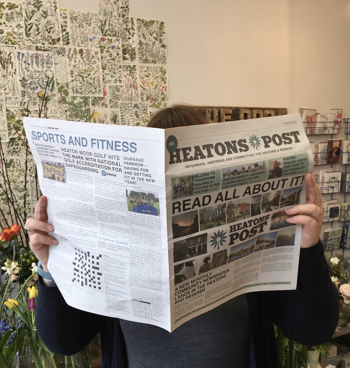 realbluedoor's tweet photo. Read all about it! Ange is enjoying catching up with the very first edition of our new community newspaper @HeatonsPost . You can collect your FREE copy here in our little shop. https://t.co/S4JtUHmcII
