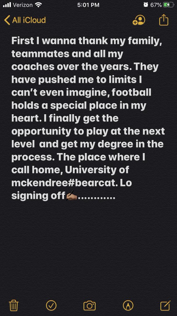 Dmoneyy6's tweet photo. It’s been a long process but Thanks to @CoachRejfek and @Mckendree_FB I finally have a place I can call home. #mckendree https://t.co/1KeyCv3dzb